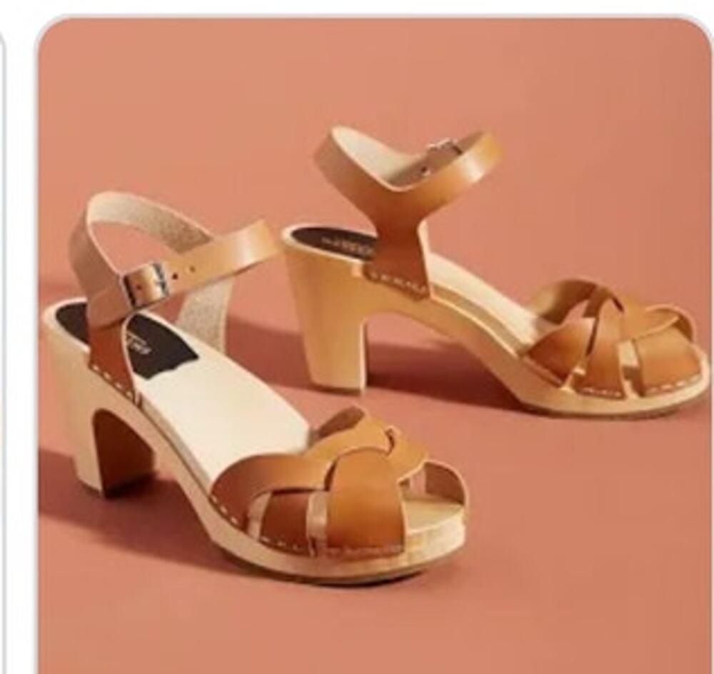 Swedish Hasbeens Kringlan Clog Sandals Tan Leather EU 40 / US 9.5 70's Anthro
